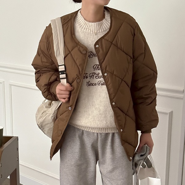 realcoco-[겨울신상15%] 먼티드 노카라 퀄팅 패딩 - 3 Color (점퍼/버튼)♡韓國女裝外套